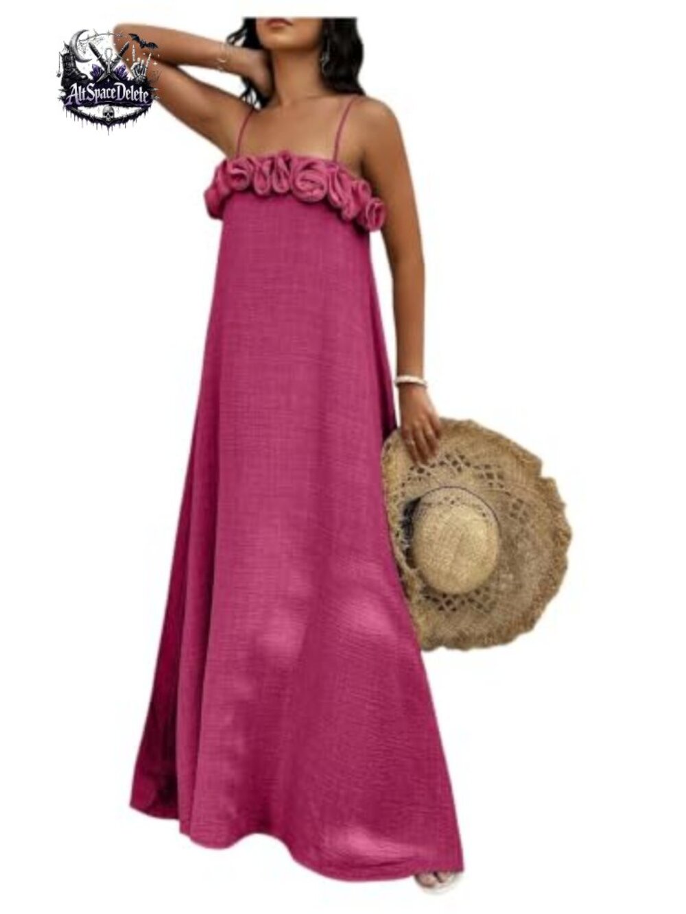 3D Floral Cami Maxi Dress Spaghetti Strap Beach Wedding Guest
